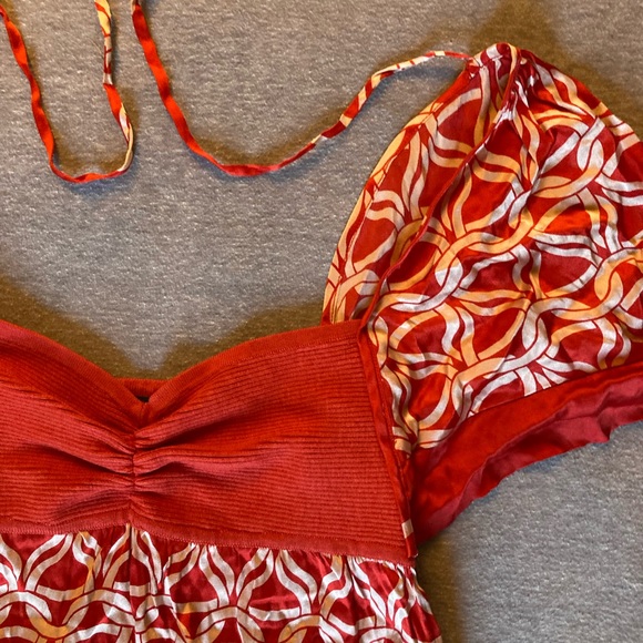 Y2K red silk slip dress with ribbed cotton bodice. - Picture 3 of 6